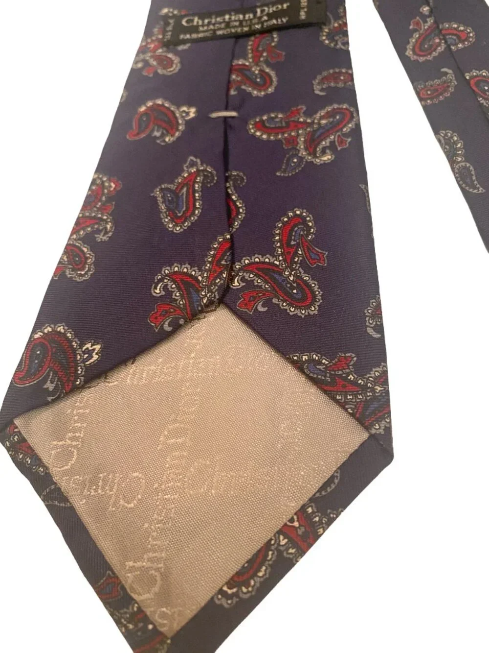 Christian Dior Classic Paisley Men's Tie in Navy Blue and Red Business Preppy